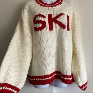 Maeve by Anthropologie Graphic SKI Crew Neck Chunky Knit Sweater, NWT Sz XL